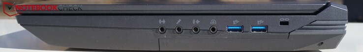 A destra: audio In, microfono, uscita audio, cuffie/ottica, 2 x USB Type-A, slot Kensington lock