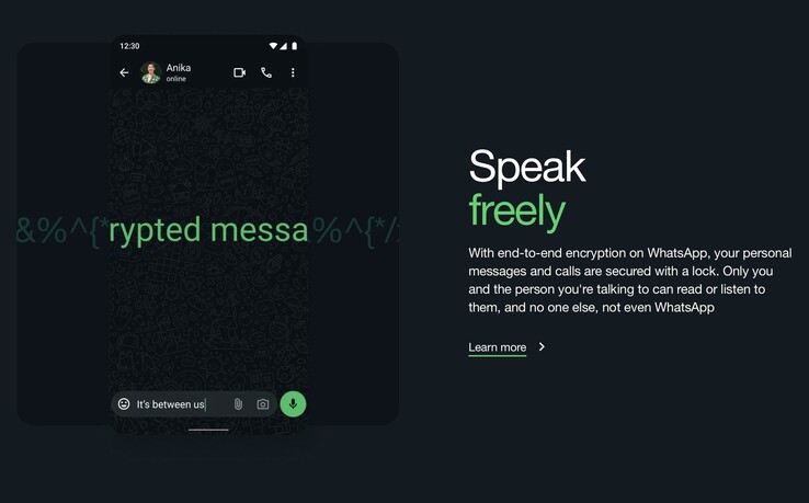 WhatsApp sostiene che le chat degli utenti sono criptate end-to-end - l'ultima causa legale sostiene il contrario. (Fonte immagine: WhatsApp)