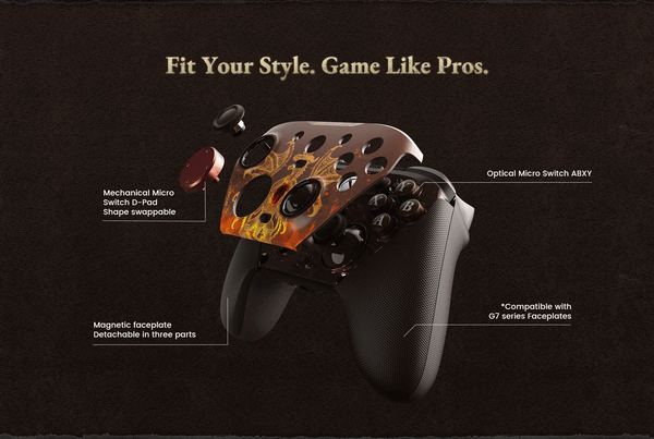 Il GameSir G7 Pro Dragon's Dogma II Edition ha un frontalino personalizzato.