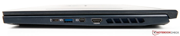 A destra: USB 3.2 Type-C, USB 3.2 Type-A, mini-DisplayPort, HDMI, scarico ventole