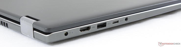 Lato sinistro: Alimentazione DC, HDMI, USB 3.0 Type-C, Jack audio 3.5 mm in/out combinato