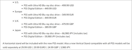 I prezzi dei nuovi modelli di PS5. (Fonte: PlayStation)