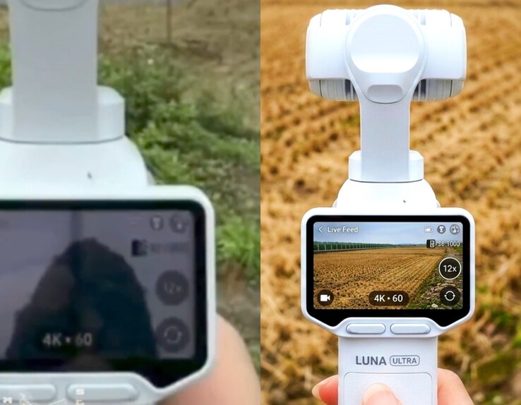 Il filmato dal vivo trapelato (a sinistra) e modificato dall'AI (a destra) della Insta360 Luna Ultra conferma lo zoom 12x.