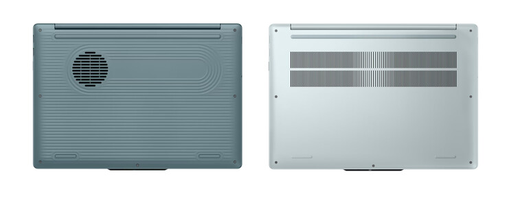 L'IdeaPad Vibe 15 con i pannelli inferiori in plastica e alluminio, da sinistra a destra.