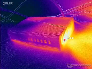 L'aria fredda entra da sinistra, mentre il calore residuo fuoriesce dal bordo destro della docking station