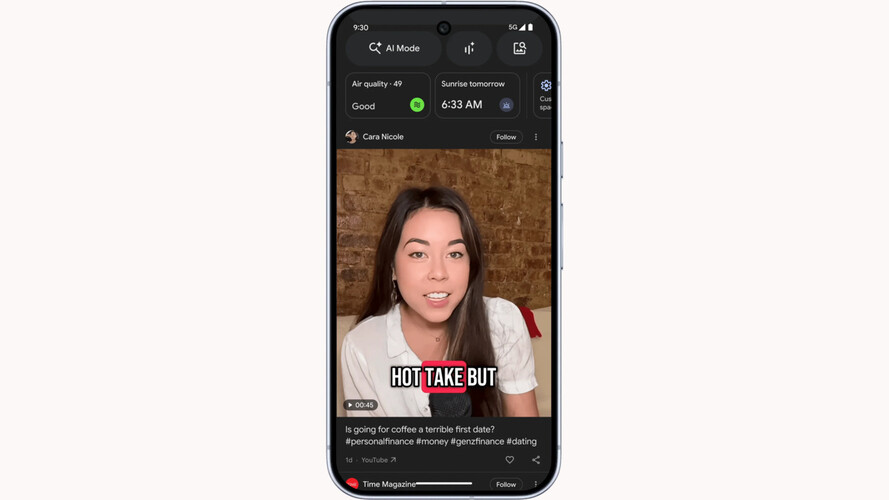 Una schermata presa da uno smartphone che mostra il nuovo Discover Feed di Google con il supporto di più formati di contenuto. (Fonte immagine: Google)