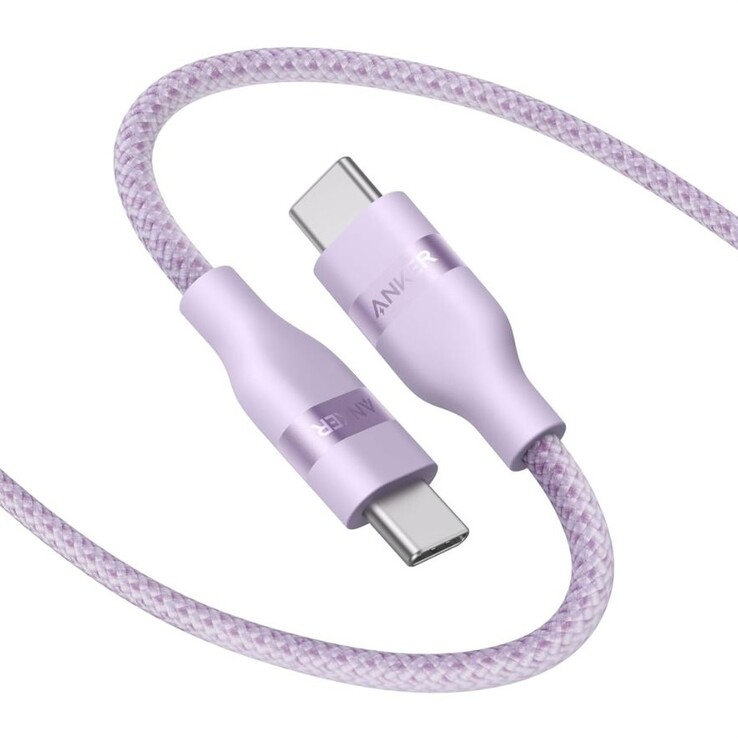Il cavo Anker da USB-C a USB-C (3 piedi, 240W, intrecciato in modo riciclato) in viola lilla