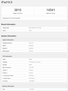 Apple Prestazioni della CPU M4 su Geekbench (immagine via Geekbench)