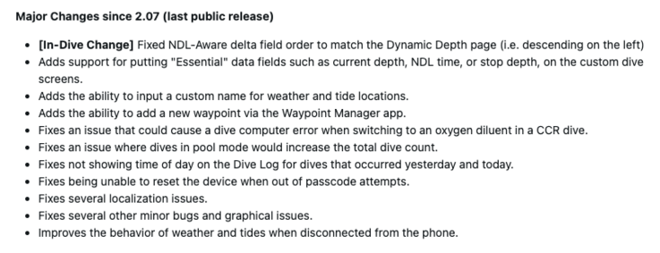 Le note di rilascio per il software di sistema Garmin Descent X30 3.06