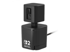 La telecamera GameChat di Hori, più economica, può essere montata direttamente sullo Switch 2, oppure utilizzata con il piedistallo staccabile. (Fonte: Hori)