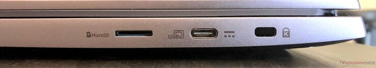 A destra: microSD, USB 3.1 Gen 1 Type-C (con alimentazione e display), Kensington lock