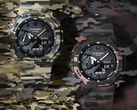 Da sinistra a destra: Casio G-Shock GA-2100CM-5A e GA-2100CM-8A su uno sfondo mimetico.