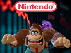 Donkey Kong mostrato di fronte alla caduta del ticker delle azioni Nintendo (Fonte: Nintendo of America con modifiche)