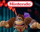 Donkey Kong mostrato di fronte alla caduta del ticker delle azioni Nintendo (Fonte: Nintendo of America con modifiche)