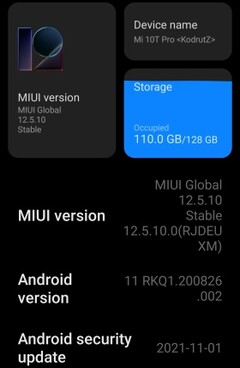 Dettagli della MIUI 12.5.10 su Xiaomi Mi 10T Pro, aggiornamento disponibile a metà dicembre 2021 (Fonte: Proprietario)