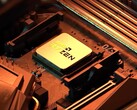 Rendering artistico di una CPU AMD Ryzen X3D2.