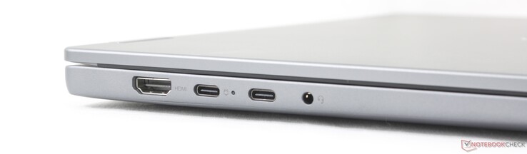 A sinistra: HDMI 1.4a, 2x USB-C 3.2 Gen. 2 con Power Delivery 3.0 + DisplayPort 1.4 (10 Gbps), cuffie da 3,5 mm