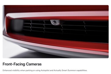 La telecamera del paraurti anteriore della Model S 2026 è utilizzata dalle funzioni Autopilot e Actually Smart Summon.