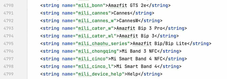Il codice sorgente dell'app Zepp mostra due possibili nuovi dispositivi Amazfit. (Fonte: AndroidTR)