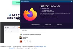 Dettagli della versione di Firefox 123 e aggiornamento visivo di Google Search (Fonte: Own)