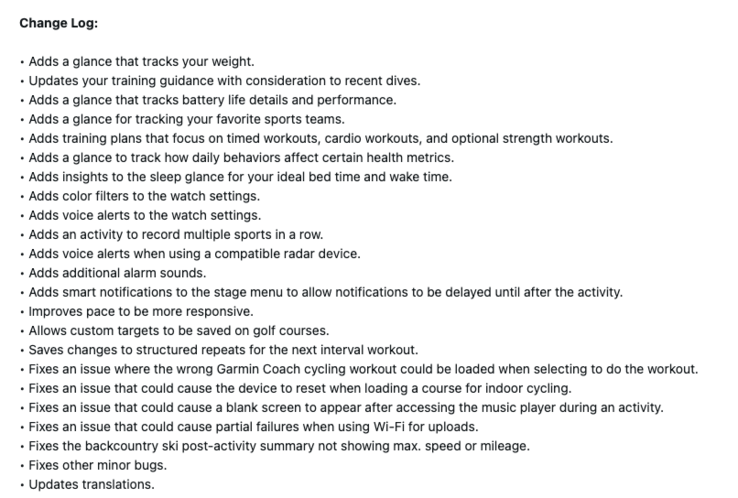 Il registro delle modifiche della versione software 16.28 per Garmin Forerunner 970