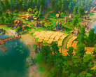 Pioneers of Pagonia ha trascorso quasi due anni di sviluppo attivo. Nella foto - una schermata ufficiale del gioco che mostra un insediamento con corpi idrici, alberi e coltivazioni. (Fonte: Steam)