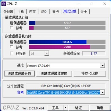Parametro di riferimento CPU-Z Core i5-13490F. (Fonte: wxnod su Twitter)