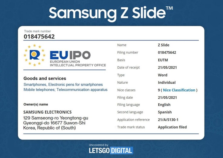 Il nuovo potenziale marchio di Samsung. (Fonte: EUIPO via LetsGoDigital)