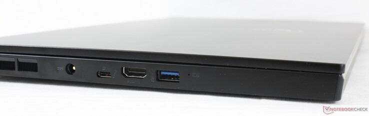 Lato sinistro: adattatore AC, USB-C + Thunderbolt 3 con PD e DP, HDMI 2.0, USB-A 3.2 Gen. 2