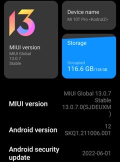 Dettagli della MIUI 13.0.7 su Xiaomi Mi 10T Pro (Fonte: Own)