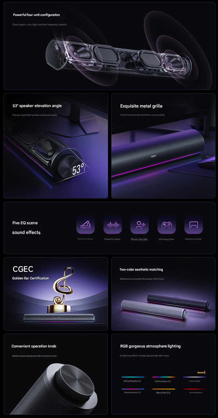 I punti salienti del Redmi Desktop Speaker 2 Pro (Fonte immagine: Xiaomi - traduzione automatica)