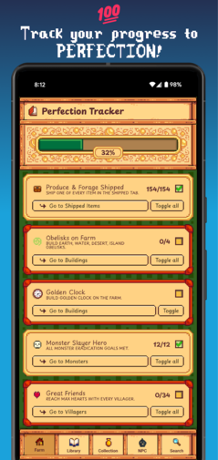 Il tracker della perfezione nell'applicazione Gunther's Library (Fonte: Google Play Store)