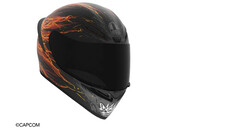 Casco da moto AGV K1 S Street Fighter 6 Ken con grafiche nere, grigie e con fiamme.