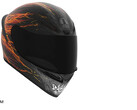 Casco da moto AGV K1 S Street Fighter 6 Ken con grafiche nere, grigie e con fiamme.