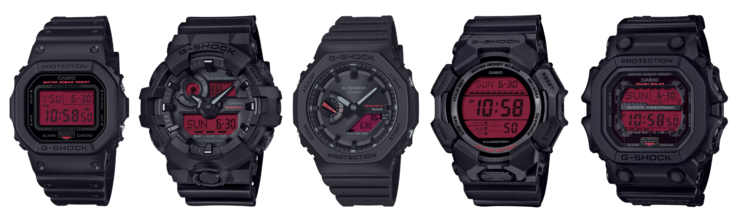Da sinistra a destra: DW-5600BBR-1, GA-700BBR-1A, GA-B2100BBR-1A, GD-010BBR-1 e GX-56BBR-1. (Fonte immagine: Casio)