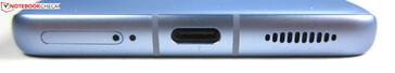 fondo: doppio slot SIM, microfono, USB-C 2.0, altoparlante