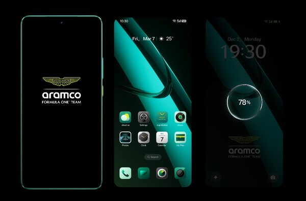 Il Realme GT 7 Dream Edition ha una schermata di avvio personalizzata, icone e sfondi ispirati ad Aston Martin. (Fonte immagine: Realme)