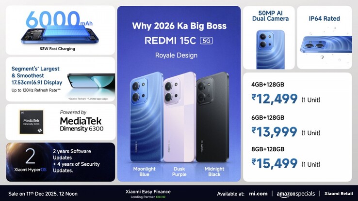 Le caratteristiche principali del Redmi 15C 5G (fonte: Redmi)