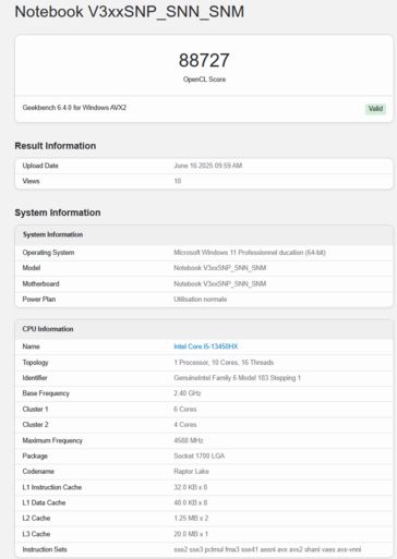 GeForce RTX 5050 laptop Geekbench OpenCL (fonte: Geekbench)