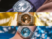 Dal basso verso l'alto, i modelli Casio GA2100BM-7A2, GA2100BM-7A5 e GA2100BM-7A8. (Fonte: Casio)