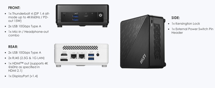 Il mini PC MSI Cubi 5 1M offre anche un'ampia gamma di porte. (Fonte immagine: MSI)