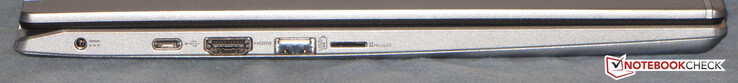 Lato sinistro: porta di alimentazione, USB 3.2 Gen 2 (tipo C), HDMI, USB 3.2 Gen 1 (tipo A), lettore di schede di memoria (microSD)