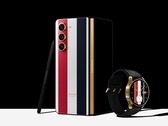 Il Galaxy Z Fold5 e il Galaxy Watch6 nelle loro livree Thom Browne Edition. (Fonte: Samsung)