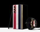 Il Galaxy Z Fold5 e il Galaxy Watch6 nelle loro livree Thom Browne Edition. (Fonte: Samsung)