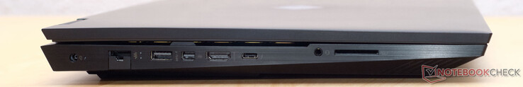 Ingresso CC, RJ45 GigabitLAN, USB 3.2 Tipo A Gen 1 (sempre attivo), mini DisplayPort, HDMI 2.1, USB Tipo-C con Thunderbolt 4 e DisplayPort, jack combinato da 3,5 mm per cuffie/microfono, lettore di schede SD