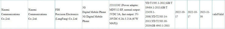 Lo Xiaomi "13" fa il suo ingresso nel database di 3C. (Fonte: 3C via MySmartPrice)