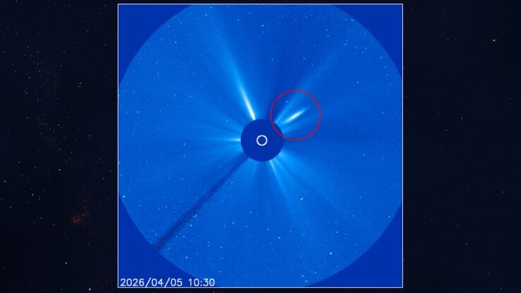Un'immagine che mostra i resti della cometa C/2026 A1 (MAPS).