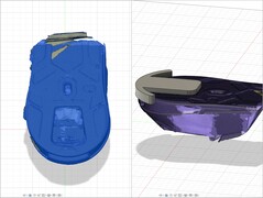 Modello 3D scansionato di Glorious Model O3 Wireless con un supporto personalizzato progettato in Fusion 360