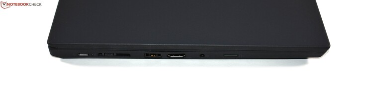 A sinistra: USB 3.1 Gen 1 Type-C, Thunderbolt 3, mini-Ethernet, USB 3.0 Type-A, HDMI, porta audio combinata, lettore schede microSD