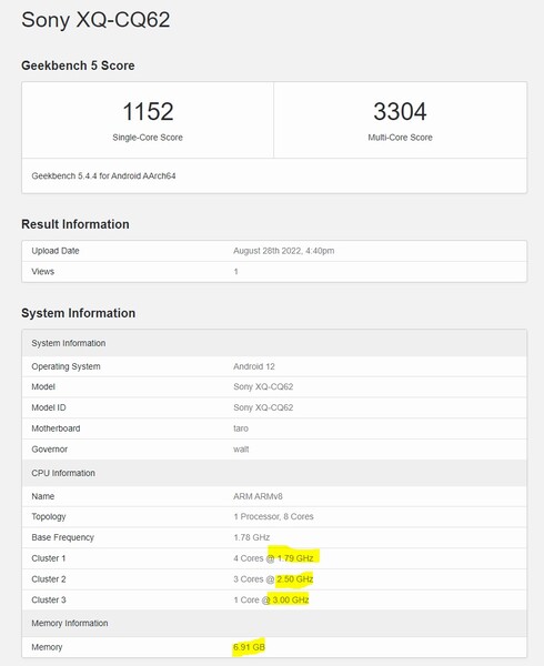 Presunto Sony Xperia 5 IV, record di Geekbench. (Fonte: SmartphoneDigest)